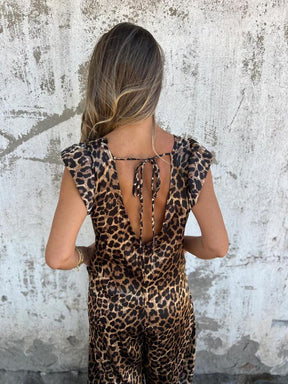 Vestido Maxi Viscose com Estampa de Leopardo e Bolsos Frontais